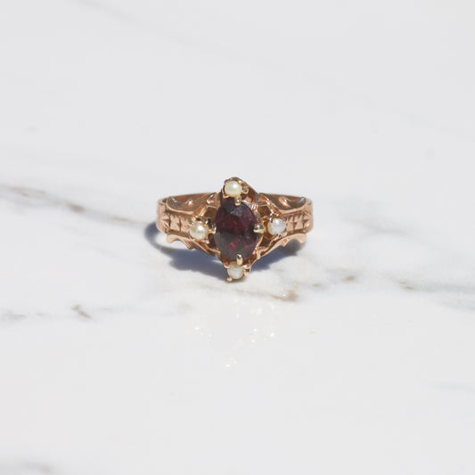 Victorian Garnet and Pearl Ring