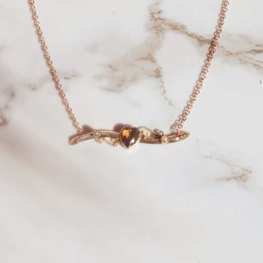 Antique Citrine Heart Brooch Necklace 19"