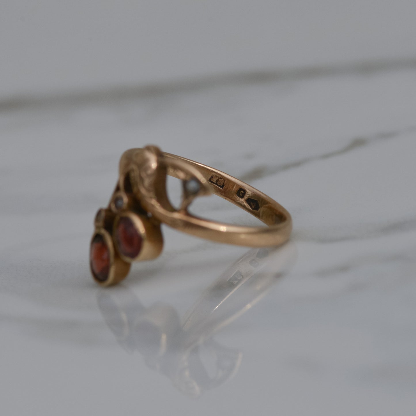 Antique Victorian Garnet and Pearl Snake Ring