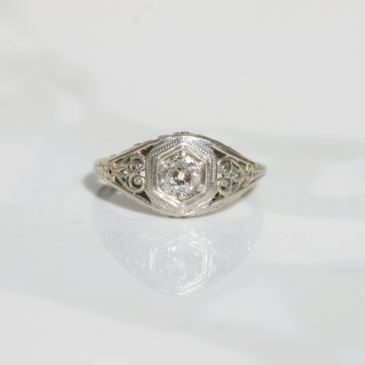 Art Deco Filigree Solitaire Diamond Ring