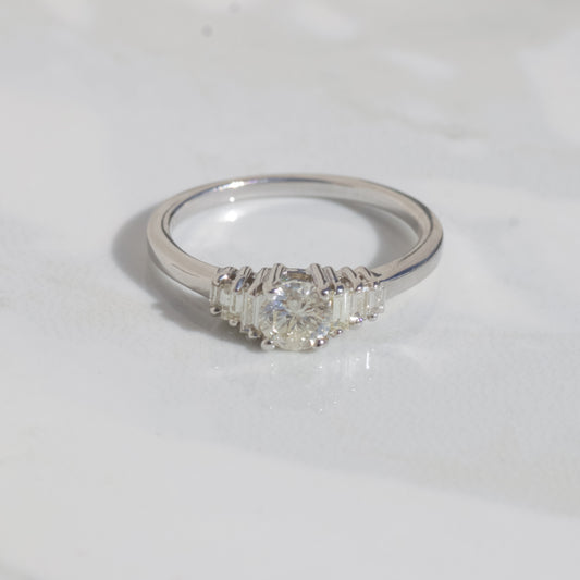 Estate Round and Baguette Diamond Ring Sz 6 1/2 18k