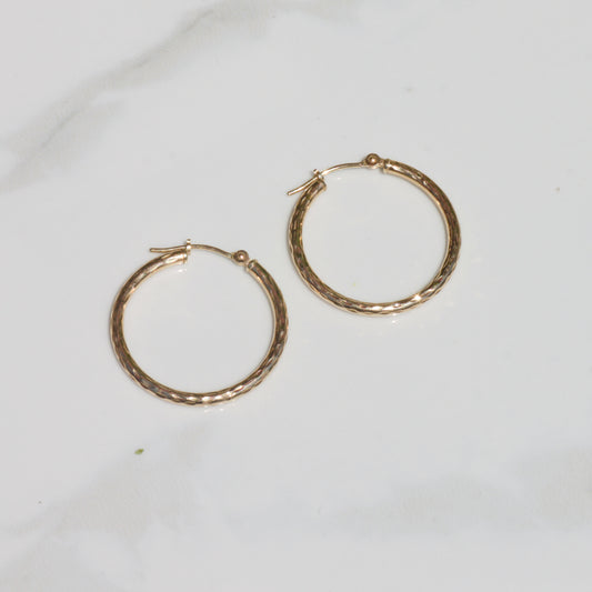 Vintage Diamond Cut Textured Hoop Earrings 10k