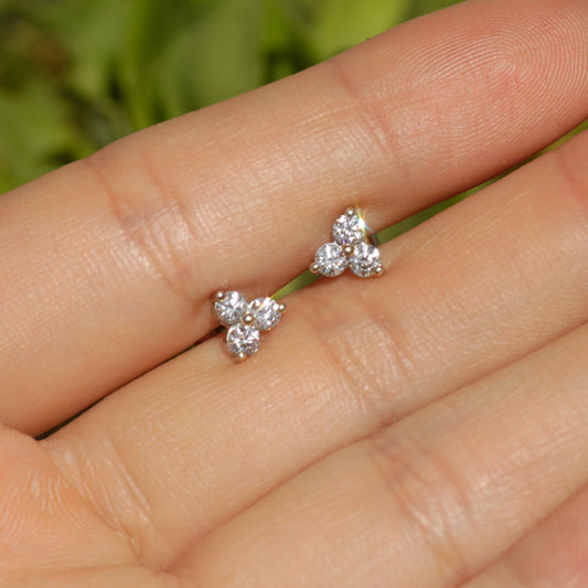 Estate 3-Diamond Cluster Stud Earrings 14k White Gold