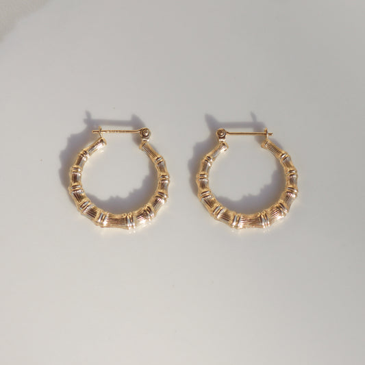 Vintage Bamboo Hoop Earrings 14k