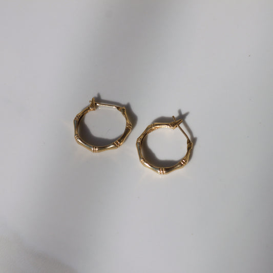 Vintage Small Bamboo Hoop Earrings 14k
