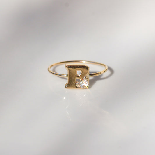 Vintage Diamond B Initial Ring 14k Gold Sz 6
