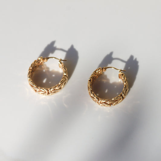 Vintage Byzantine Hoop Earrings 14k