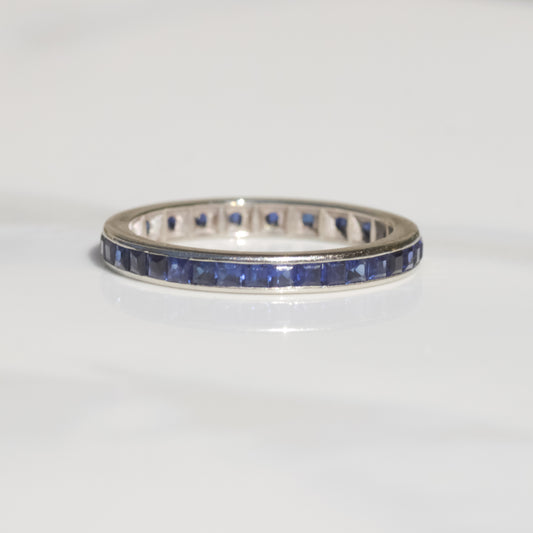 Vintage Calibre Cut Sapphire Eternity Band 14k Gold Sz 7 1/2