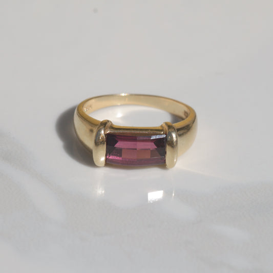 Vintage Checkerboard Rubellite Tourmaline Ring 14k Gold Sz 6 1/2