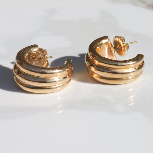 Vintage Chunky Hoop Earrings 14k Gold