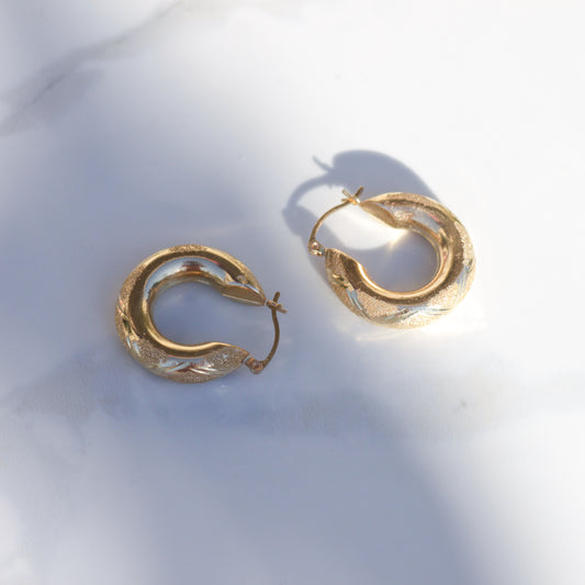 Vintage Diamond Cut Hoop Earrings 14k