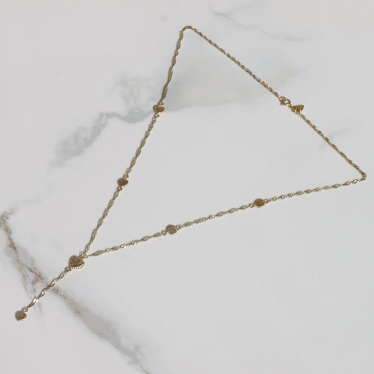 Vintage Engine-Turned Heart Lariat Necklace 14k Gold