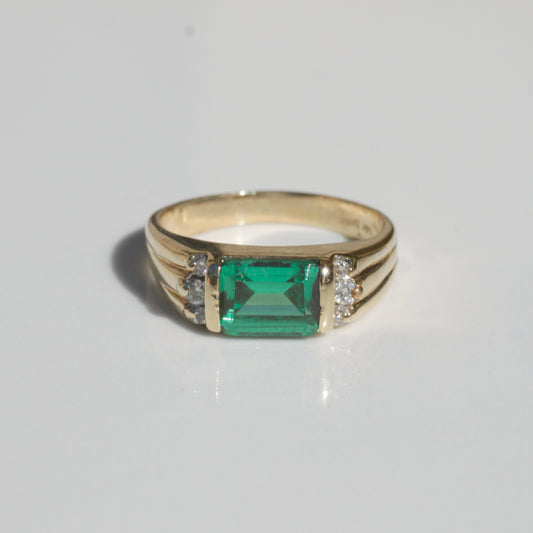 Lab Emerald and Diamond Ring 14k Gold Sz 6 3/4