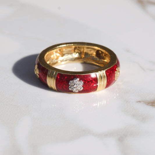 Vintage Red Enamel & Diamond Band