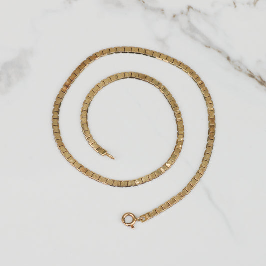 Vintage Flat Box Chain Necklace 16" 14k Gold
