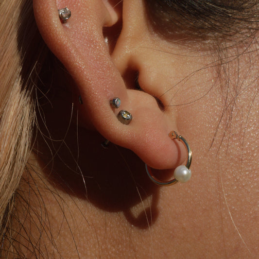 Vintage 14k Gold Pearl Huggie Hoops