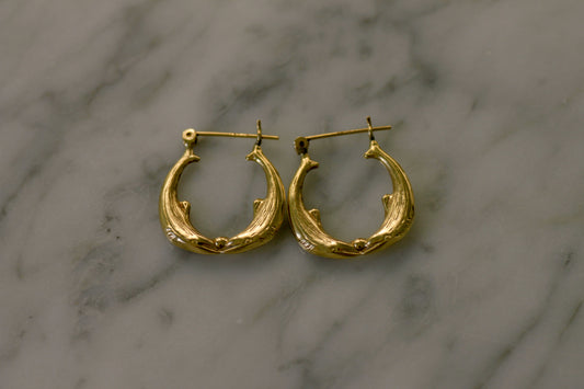 Vintage 14k Gold Whale Hoops