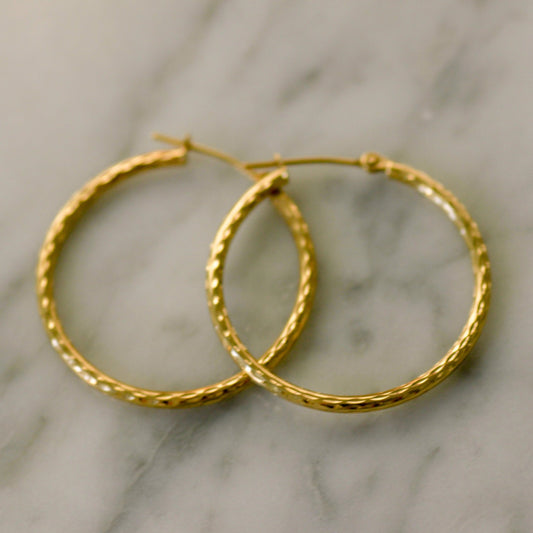 Vintage 14k Gold Diamond Cut Texture Hoops