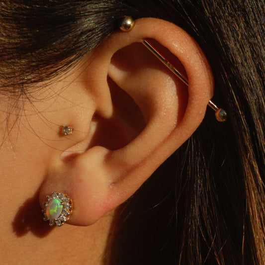 Vintage Diamond Halo Opal Oval Stud Earrings 14k