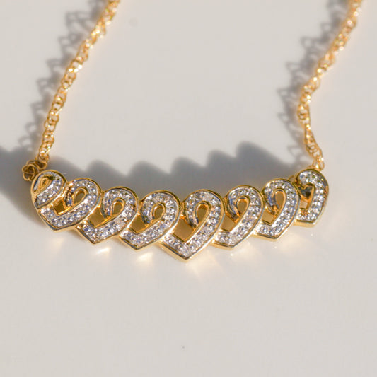 Vintage Intertwined Hearts Diamond Necklace 14k Solid Gold