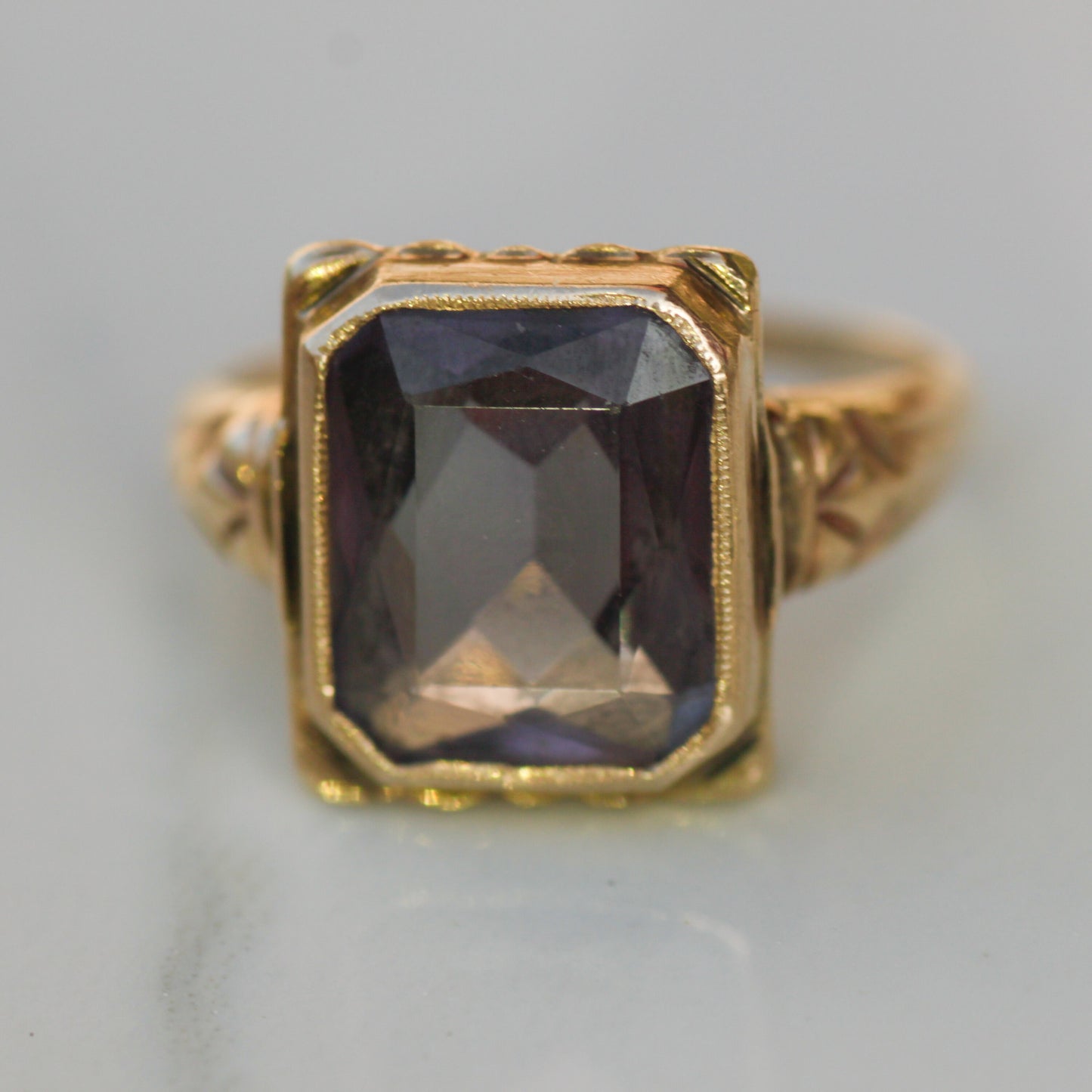 Art Deco Lab Color-Change Sapphire Ring 10k Sz 7