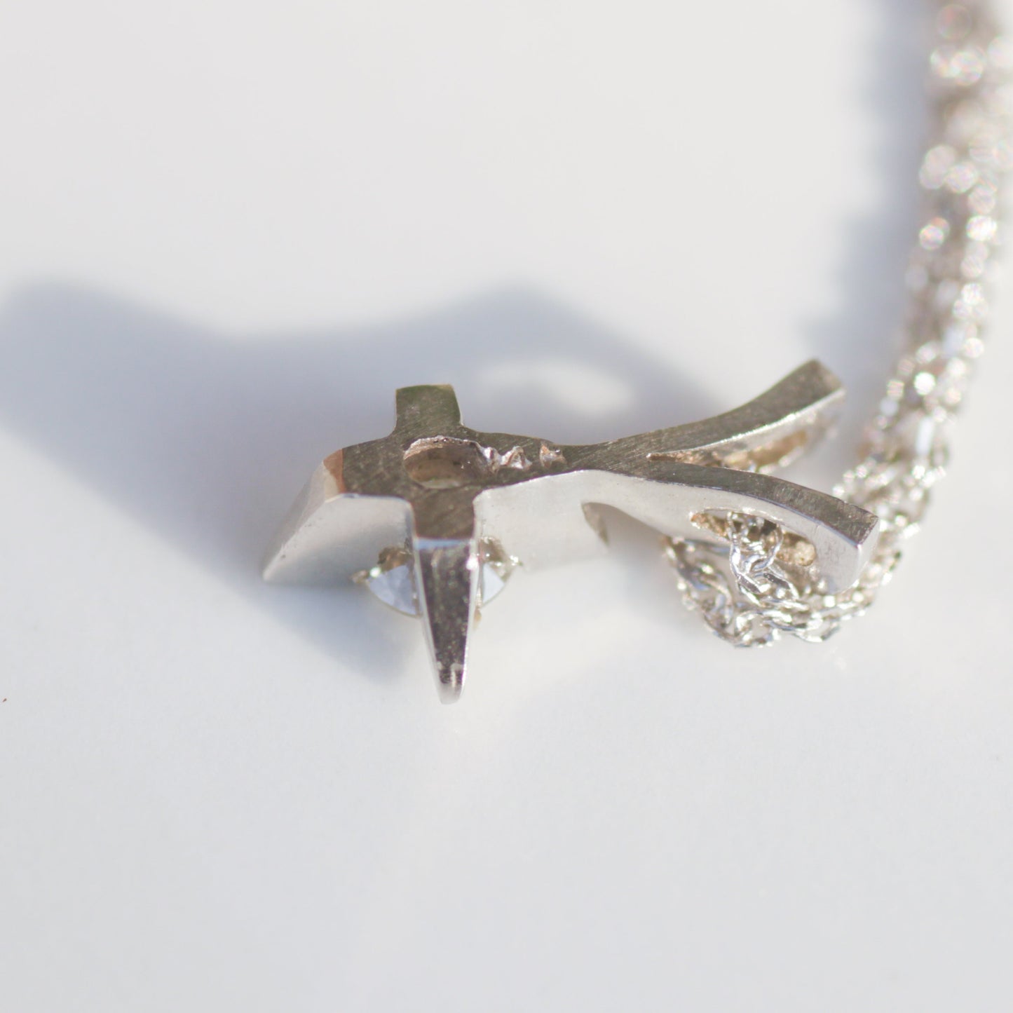 Vintage Diamond Star Pendant Necklace 14k White Gold