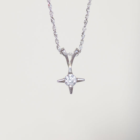Vintage Diamond Star Pendant Necklace 14k White Gold