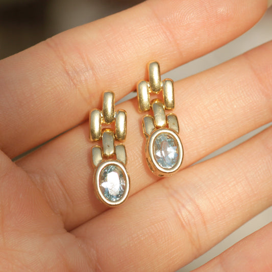 Vintage Aquamarine Panther Link Earrings