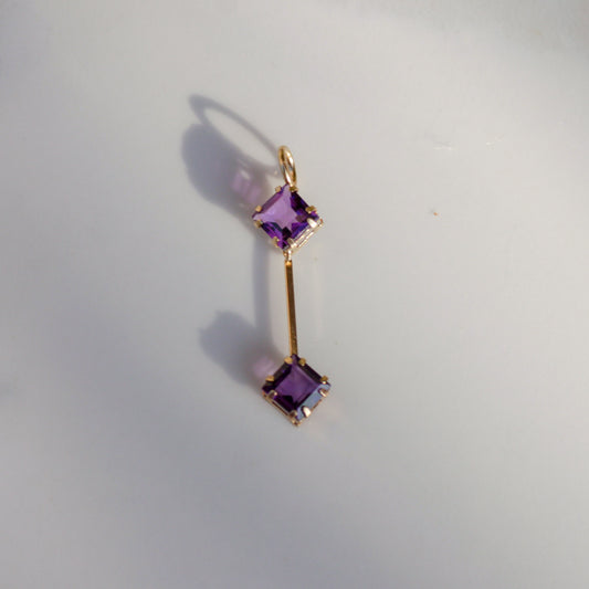 Vintage Double Amethyst Drop Pendant 10k