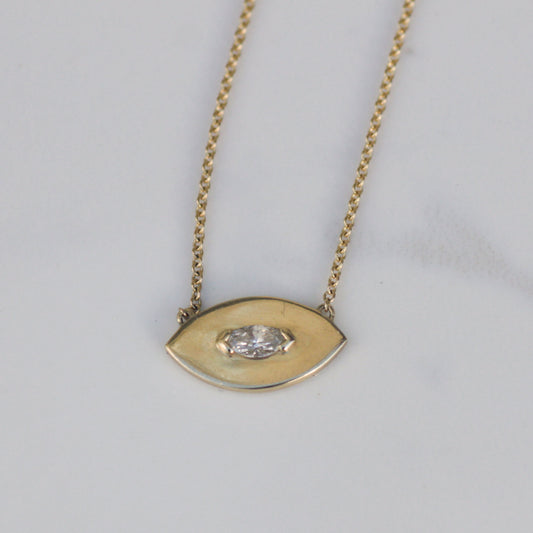 Estate Diamond Evil Eye Pendant Necklace 14k Gold