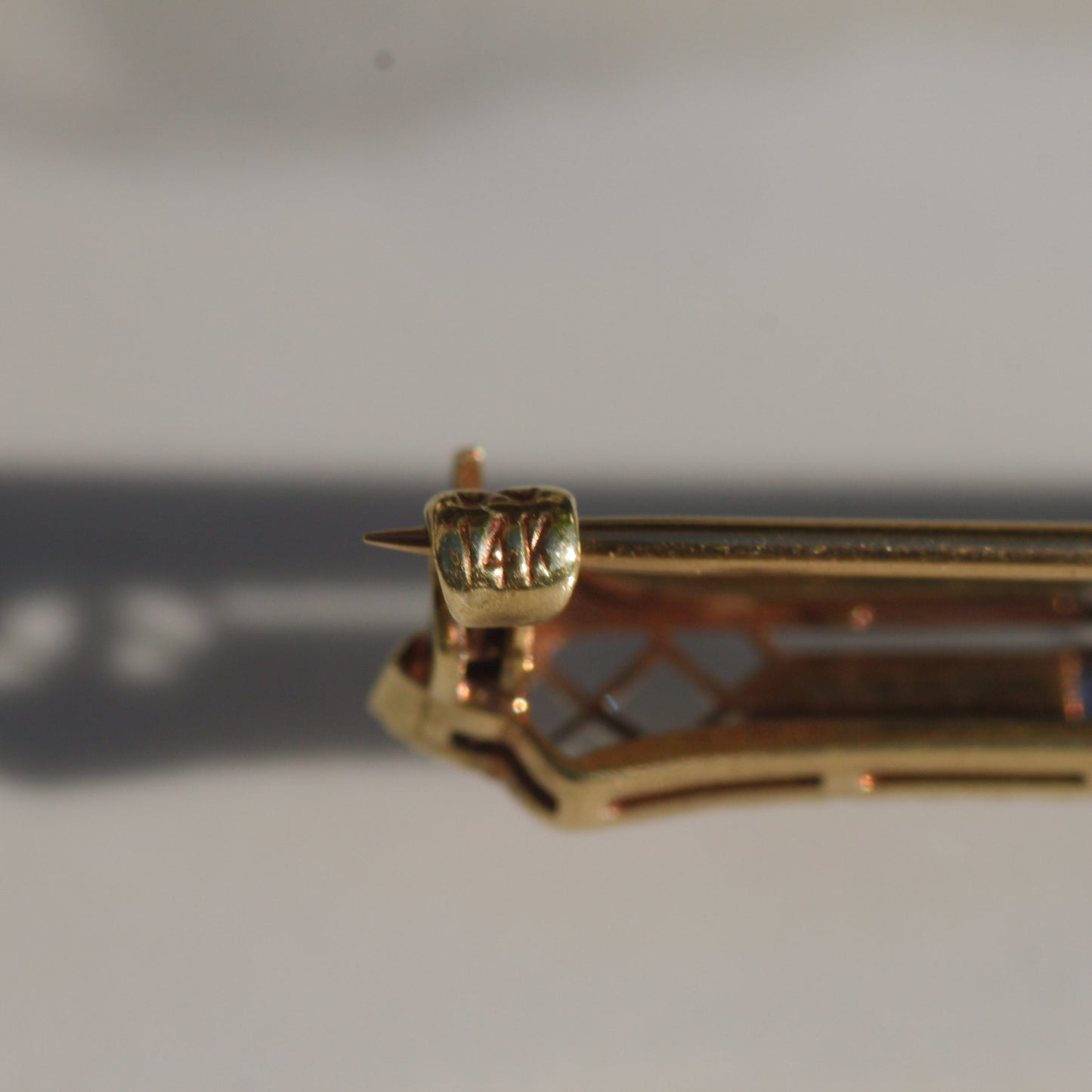 Antique Art Nouveau Diamond and Sapphire Bar Brooch Platinum + 14k Gold