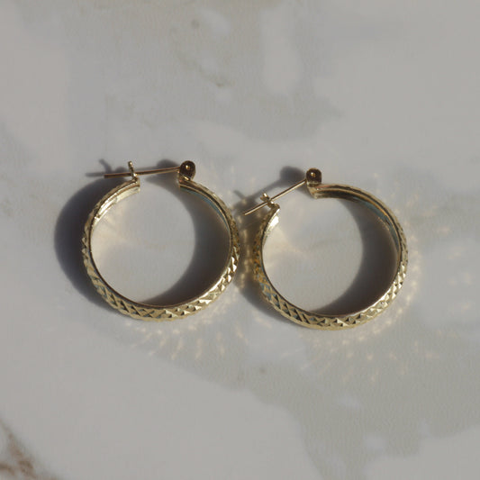 Vintage Disco Ball Textured Hoop Earrings 14k