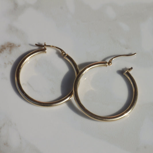 Vintage 1 1/4" Hoop Earrings 14k