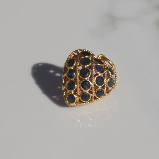 Vintage Double Sided Ruby/Sapphire Heart Pendant 14k