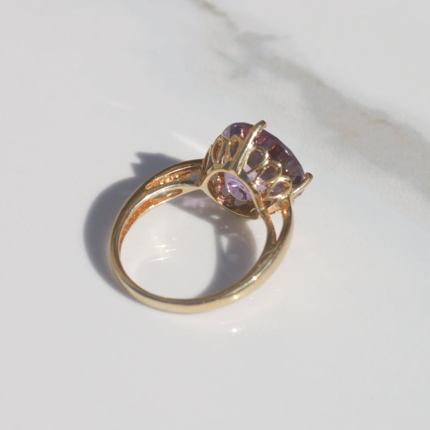 Estate Fantasy Cut Amethyst Solitaire Ring 14k Gold Sz 7 1/4