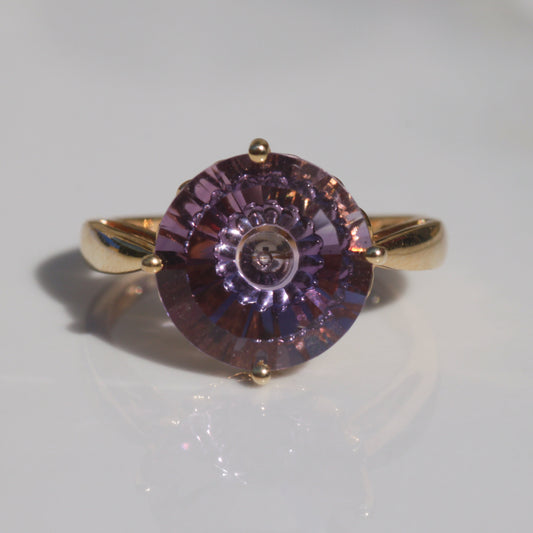 Estate Fantasy Cut Amethyst Solitaire Ring 14k Gold Sz 7 1/4