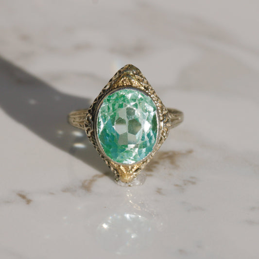 Art Deco Filigree Lab Spinel Ring 14k Gold Sz 7
