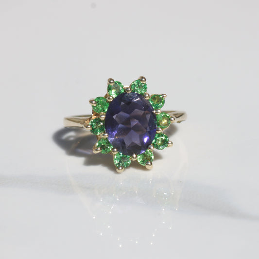 Vintage Iolite & Tsavorite Ring 14k Sz 7