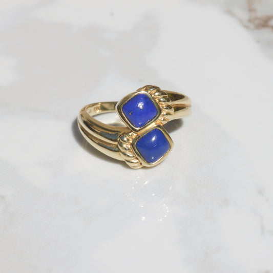 Vintage Lapis Crossover Ring 14k Gold Sz 8
