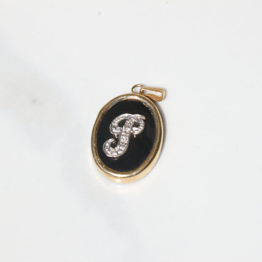 Vintage Diamond & Onyx P Initial Pendant 14k Gold