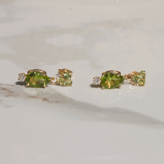 Vintage Diamond and Peridot Drop Earrings 14k