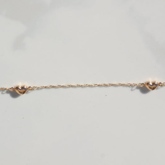 Estate 14k Puffy Heart Anklet 9.5"
