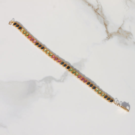 Vintage Blue/Green Sapphire + Ruby Line Bracelet