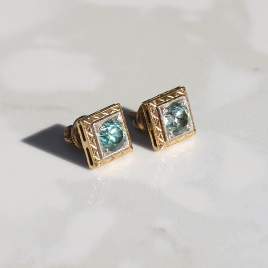 Vintage Art Deco Topaz Stud Earrings 14k