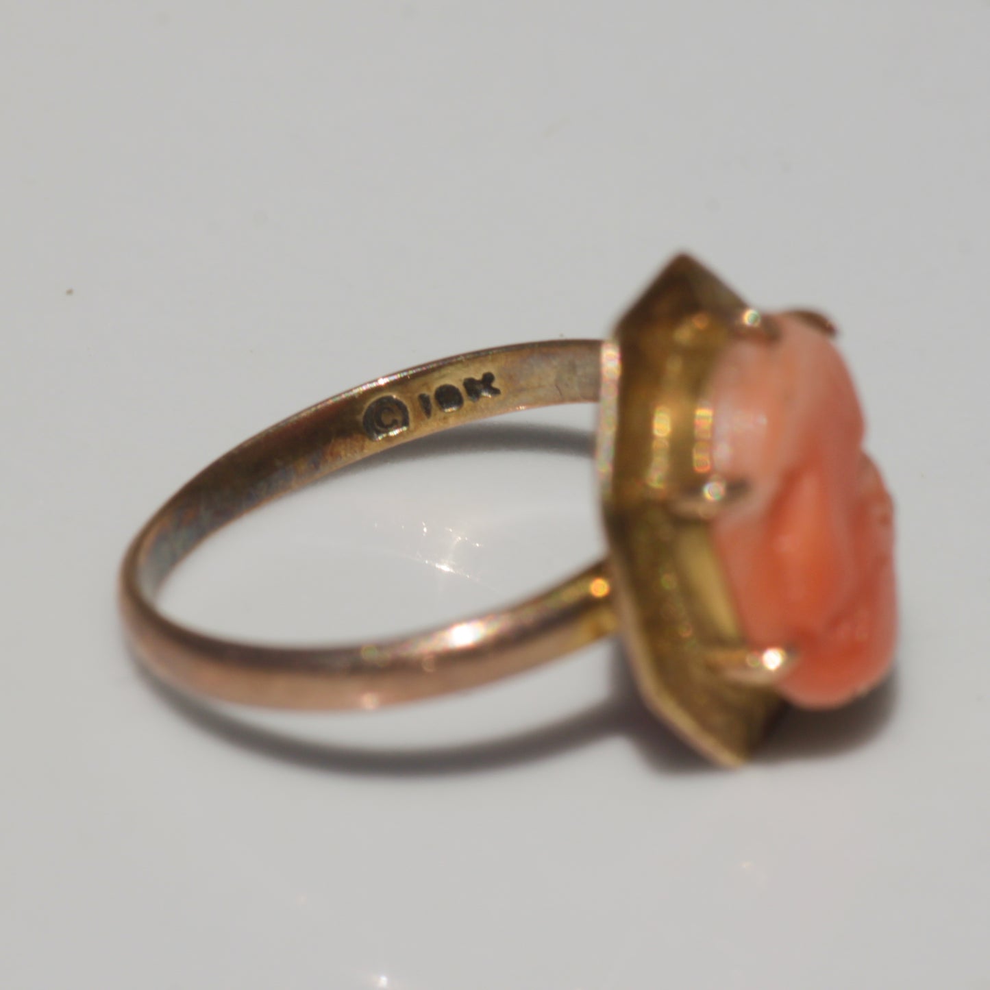 Antique Victorian Coral Cameo Ring 10k Gold Sz 4 1/4
