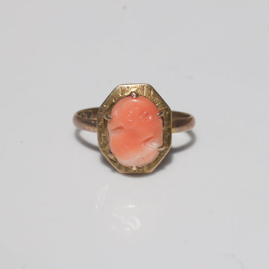 Antique Victorian Coral Cameo Ring 10k Gold Sz 4 1/4
