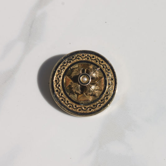 Antique Seed Pearl and Enamel Brooch/Pendant 14k