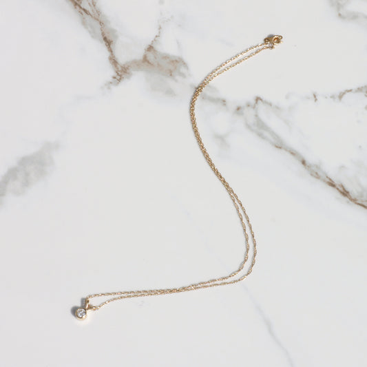 Estate Bezel-Set Diamond Pendant Necklace 14k