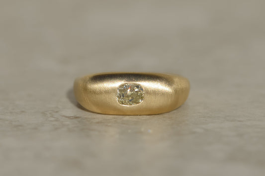 studio molimo chunky ring with an old mine cut diamond in brushed yellow gold