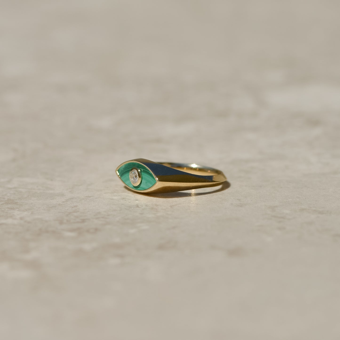 Inlay Diamond Eye Ring, malachite